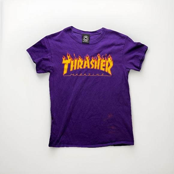 Thrasher Other - Thrasher Magazine Flame Logo T-Shirt Men's S Purple Skate Graphic Tee Distressed